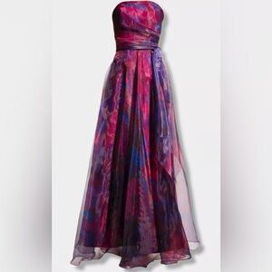 Rene Ruiz Collection Floral Organza Bustier Gown Purple Maxi Dress